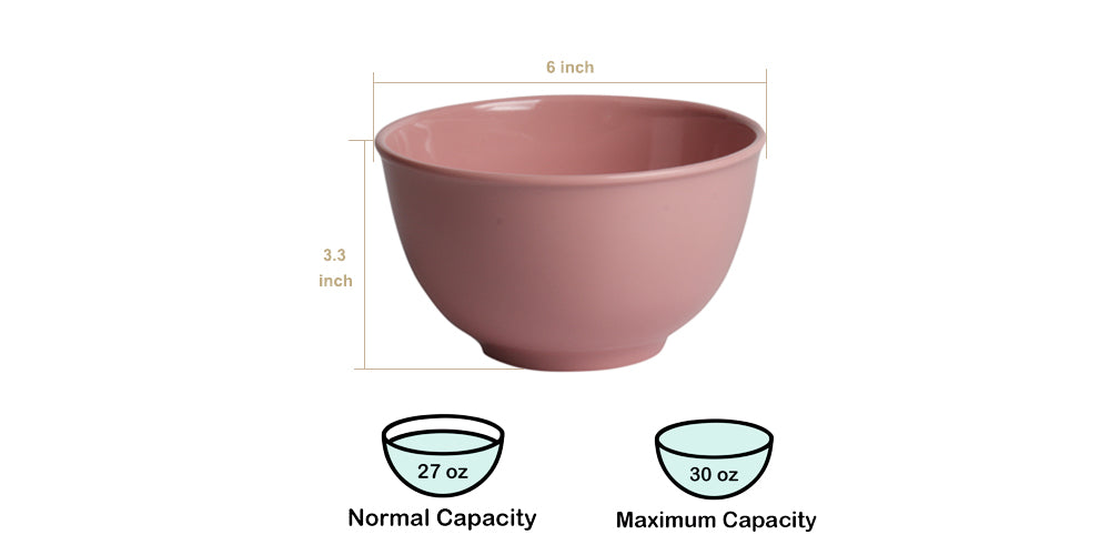 Melamine Plastic Cereal Bowls, 30 oz Soup Bowls, Dessert Bowl set of 4 for Serving Salad, Ice Cream, Snack, Oatmeal, Soup, Noodle, Ramen, Fruits (Pink)