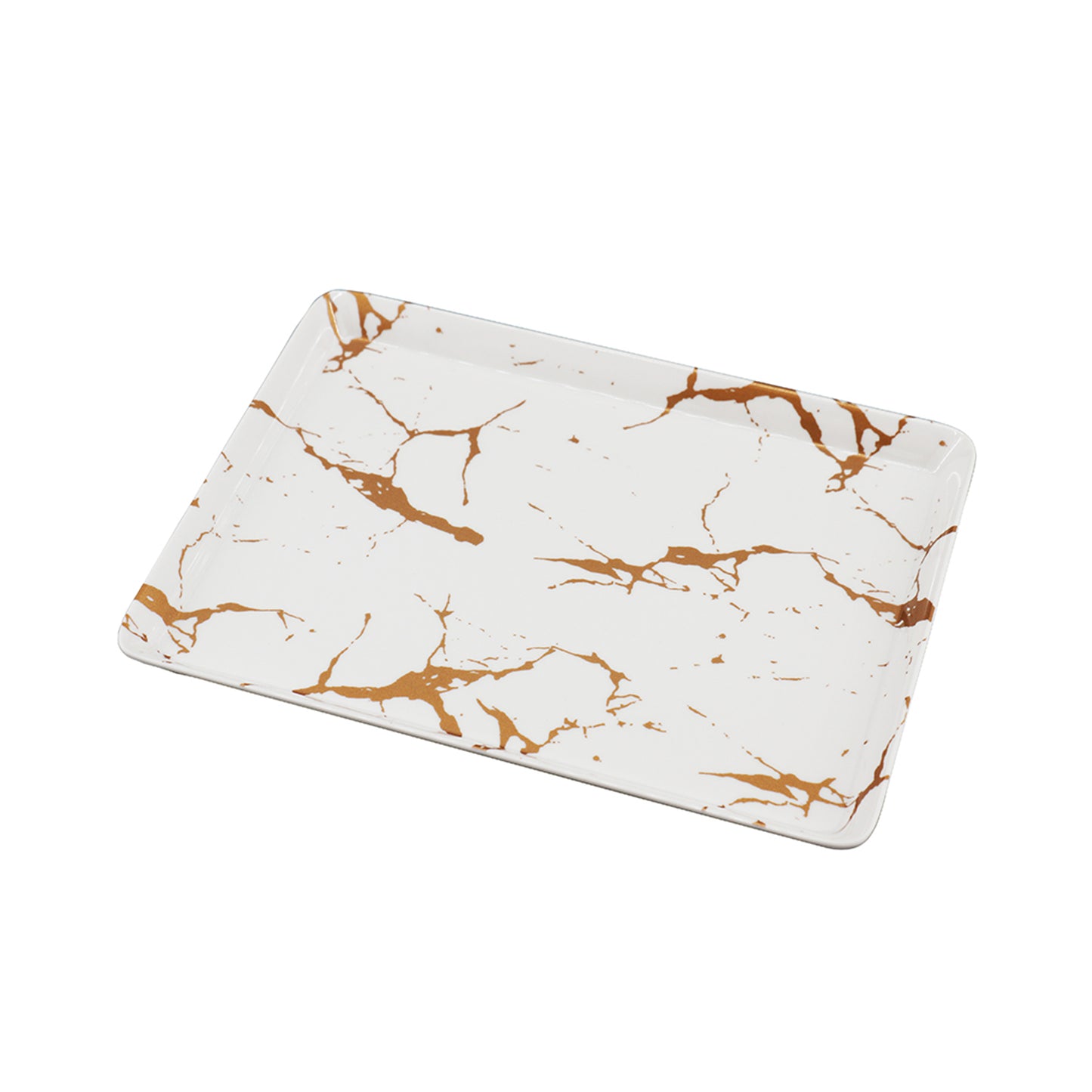 Melamine Plastic Rectangular Small Serving Tray 10.6" x 7.9" x 0.8", Set of 3 for Party, Restaurant Indoor or Outdoor Picnic Camping (White Gold)