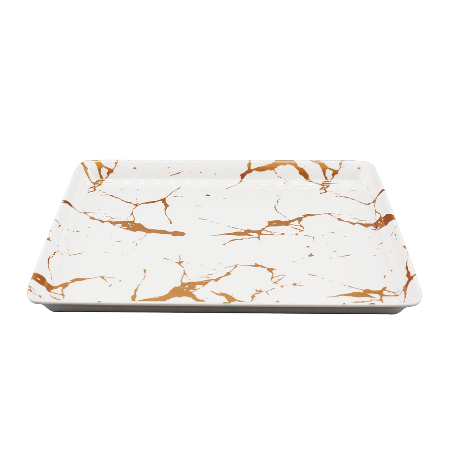 Melamine Plastic Rectangular Small Serving Tray 10.6" x 7.9" x 0.8", Set of 3 for Party, Restaurant Indoor or Outdoor Picnic Camping (White Gold)