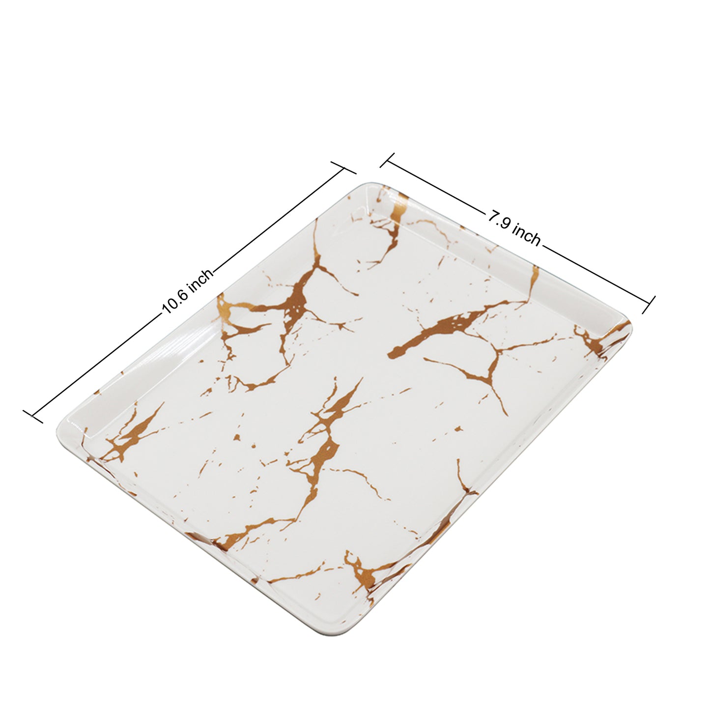 Melamine Plastic Rectangular Small Serving Tray 10.6" x 7.9" x 0.8", Set of 3 for Party, Restaurant Indoor or Outdoor Picnic Camping (White Gold)