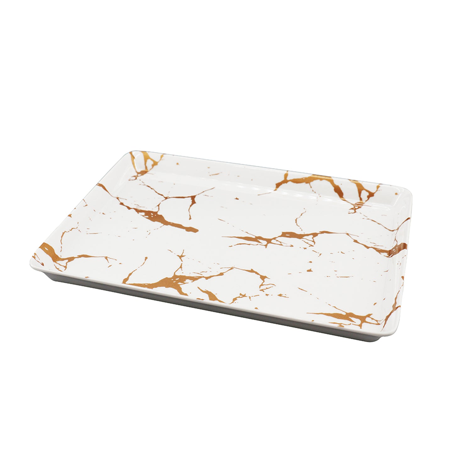 Melamine Plastic Rectangular Small Serving Tray 10.6" x 7.9" x 0.8", Set of 3 for Party, Restaurant Indoor or Outdoor Picnic Camping (White Gold)