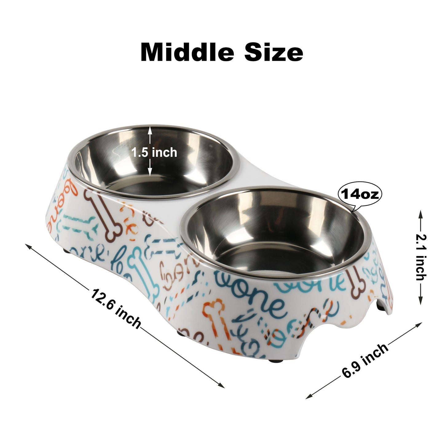 Melamine Plastic Dog Food Bowl, Non Skid Base, Double Pet Feeder Bowls, 2-in-1 Removable Stainless Steel Pet Water and Food Bowls for Dogs