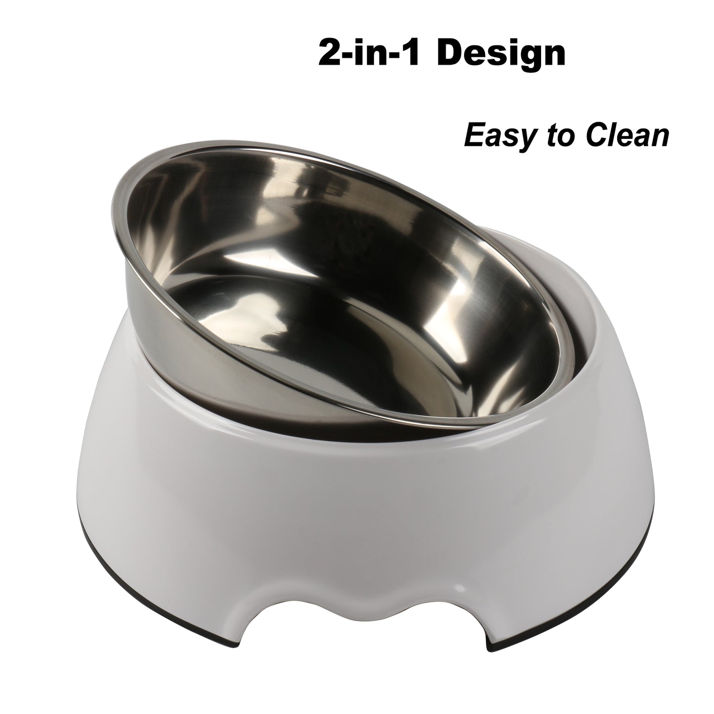 Melamine Plastic Dog Food Bowl, Non Skid Base, Anti-Slip Pet Feeder Bowls, 2-in-1 Removable Stainless Steel Pet Feeder Holder for Dogs and Cats