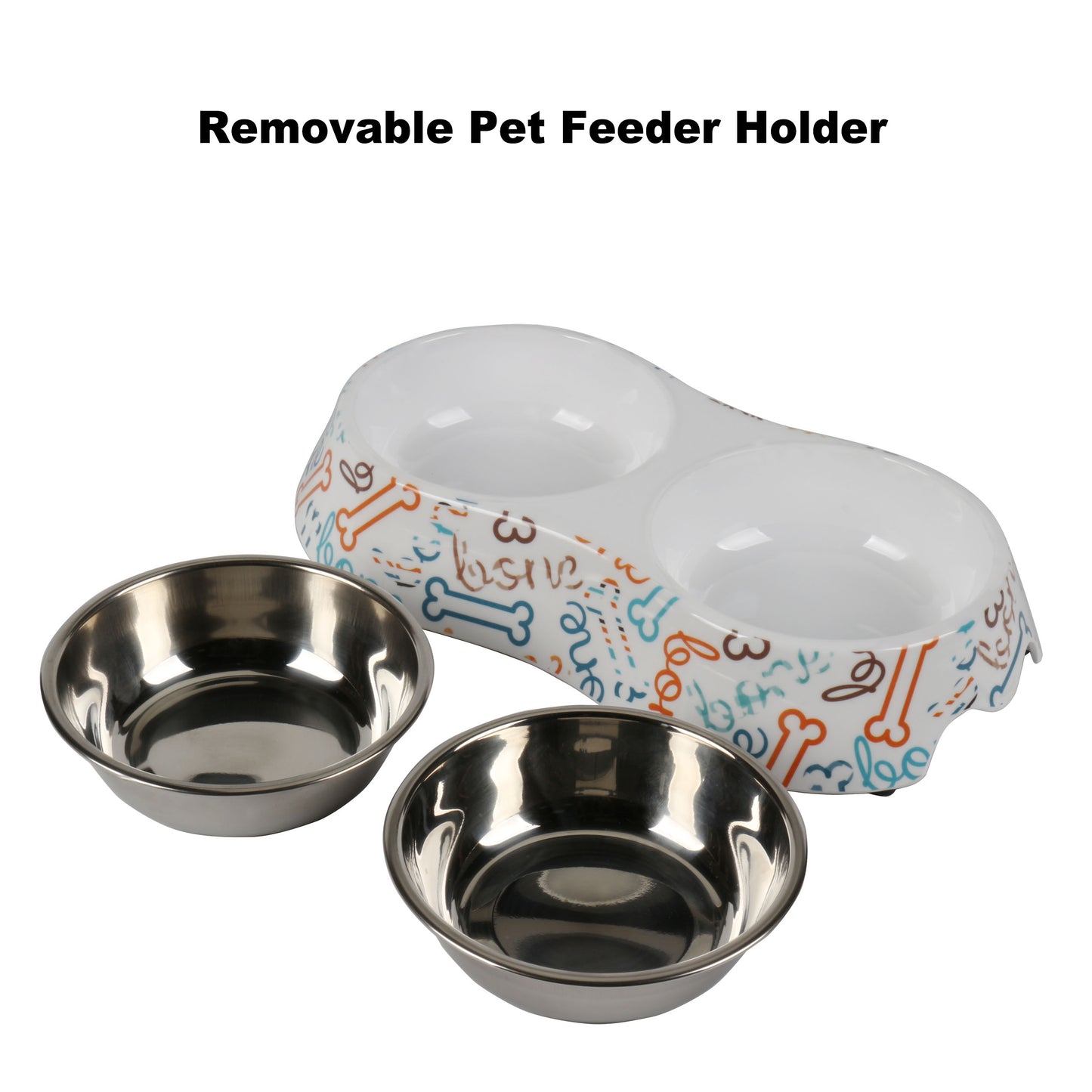 Melamine Plastic Dog Food Bowl, Non Skid Base, Double Pet Feeder Bowls, 2-in-1 Removable Stainless Steel Pet Water and Food Bowls for Dogs