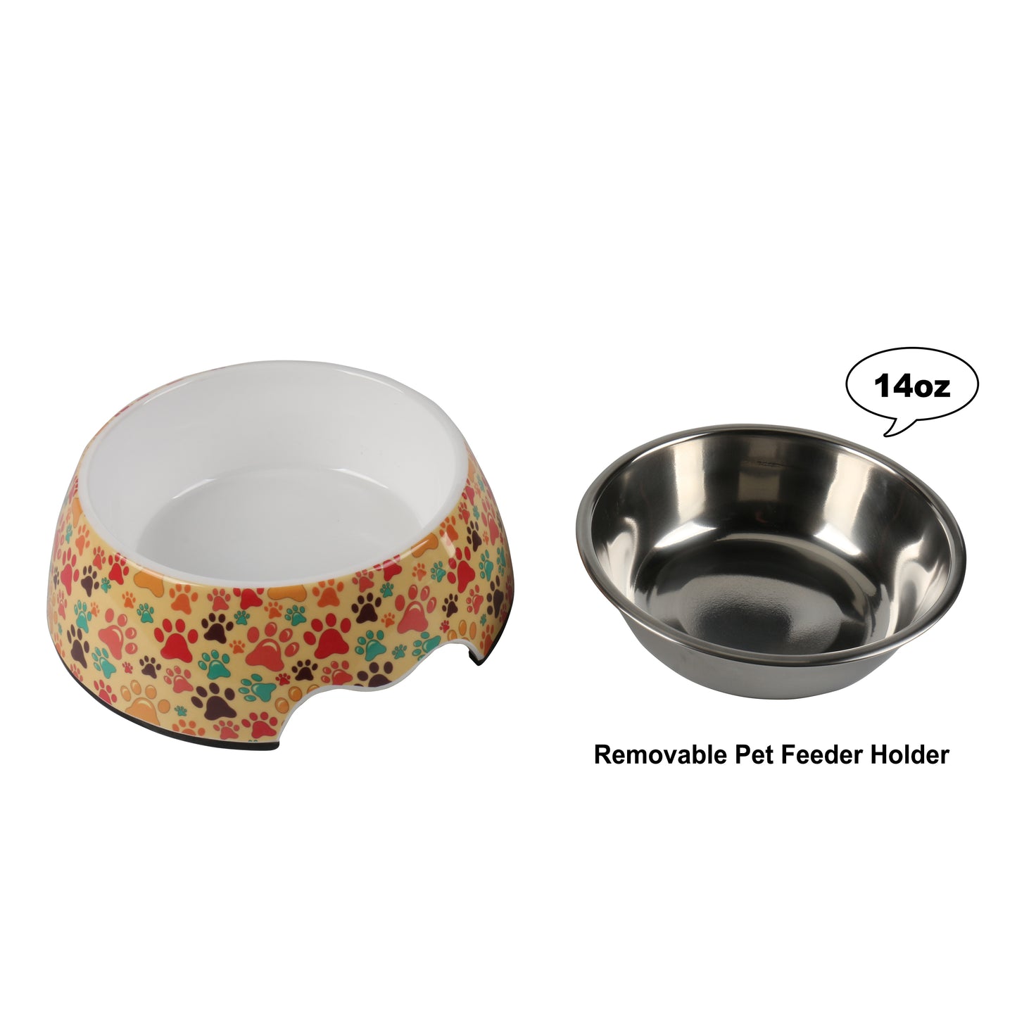 Melamine Plastic Dog Food Bowl, Non Skid Base,Anti-Slip Pet Feeder Bowls, 2-in-1 Removable Stainless Steel Pet Water&Food Bowl for Dogs and Cats