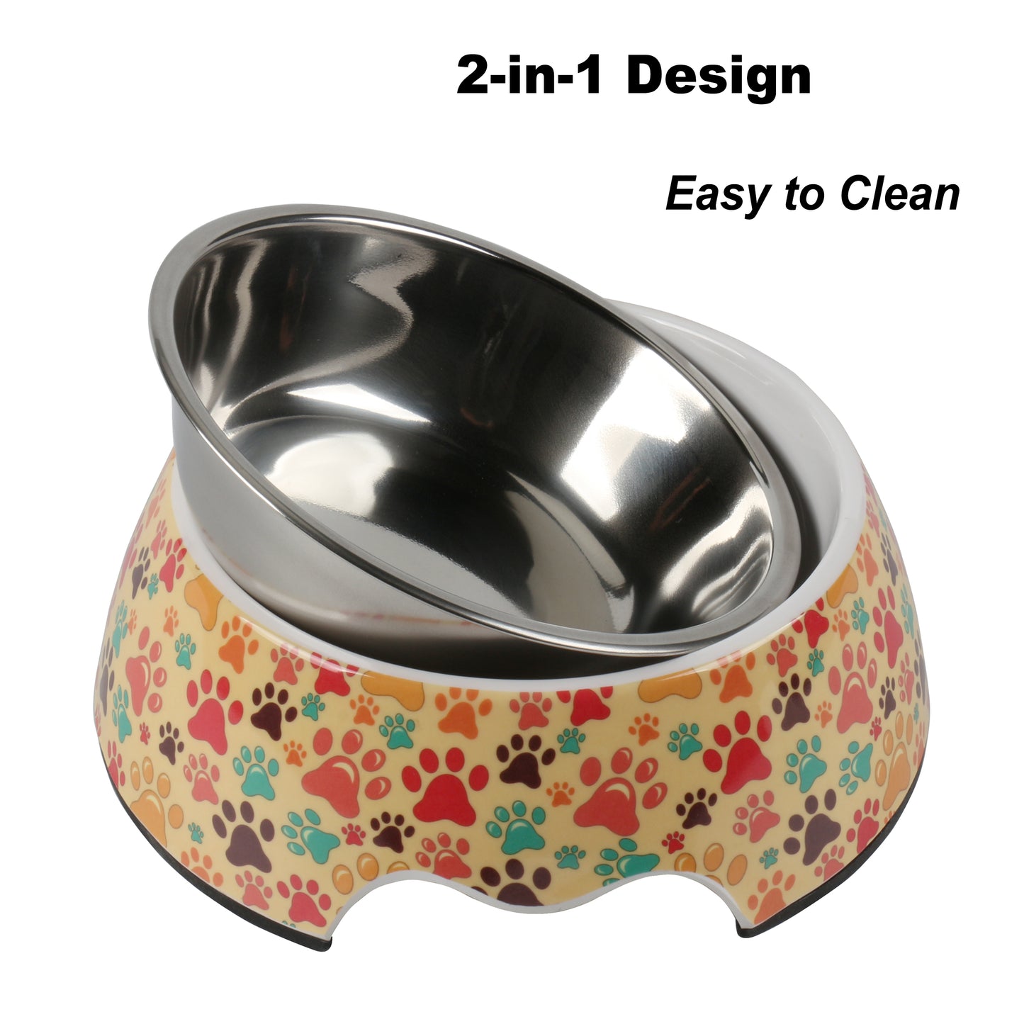 Melamine Plastic Dog Food Bowl, Non Skid Base,Anti-Slip Pet Feeder Bowls, 2-in-1 Removable Stainless Steel Pet Water&Food Bowl for Dogs and Cats