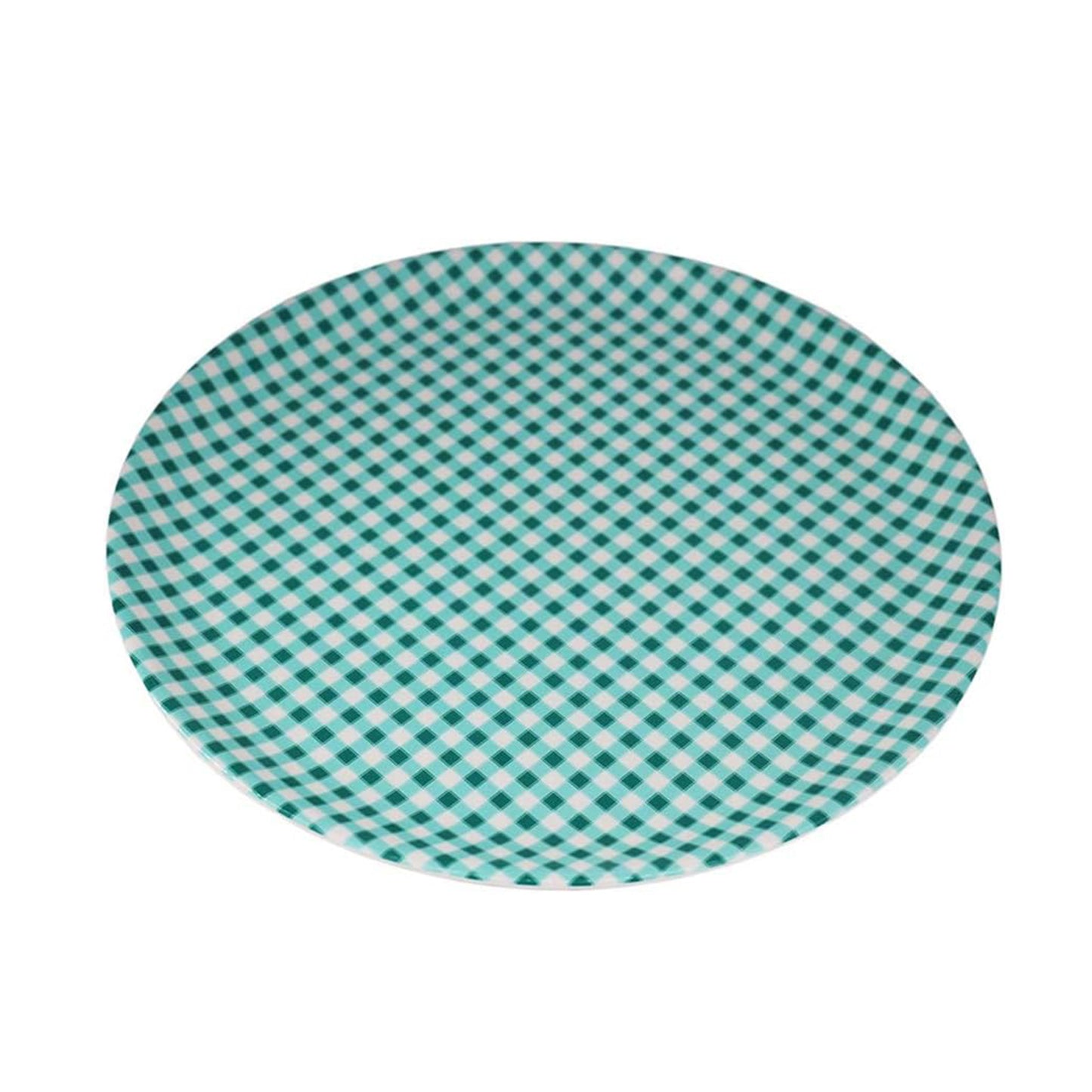 Melamine Plastic Dining Large Platter, Set of 4 for indoor restaurant or outdoor picnic camping (Green-White Grid)