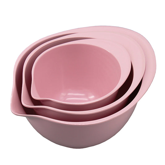 Melamine Plastic Round Salad Bowl with Pouring Spout & Anti-Slip Bottom, Set of 3 assorted sizes Mixing Bowls for indoor Restaurant or Outdoor Picnic and Camping. (Pink)