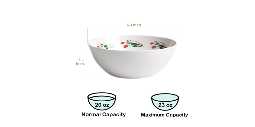 Melamine Plastic Cereal Bowls, 23 oz Small Snack Bowl, Ice Cream Dessert Bowl set of 4 for Oatmeal, Salad, Condiment, Side Dishes, Fruits (Floral)