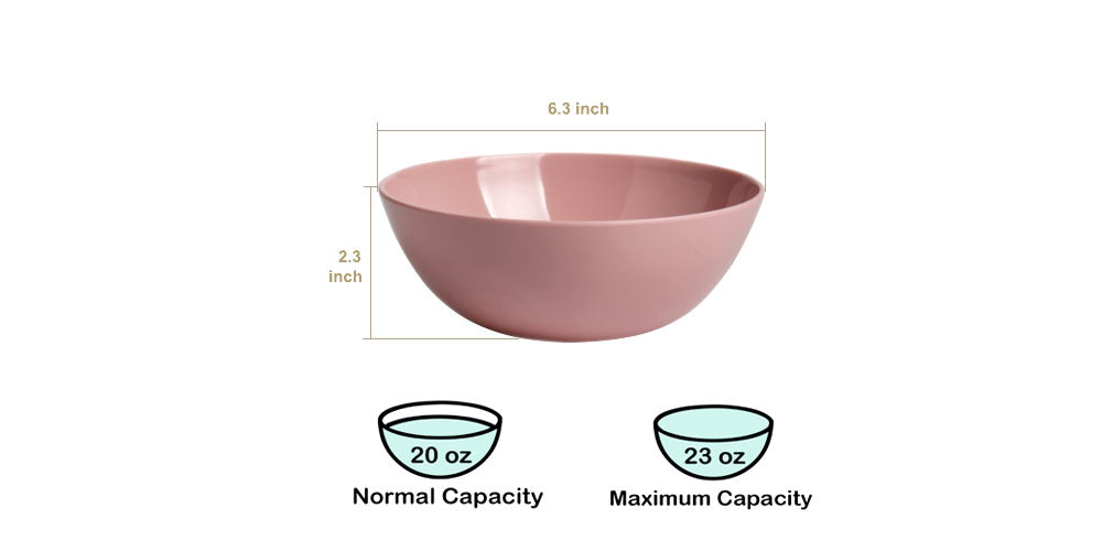 Melamine Plastic Cereal Bowls, 23 oz Small Snack Bowl, Ice Cream Dessert Bowl set of 4 for Oatmeal, Salad, Condiment, Side Dishes, Fruits (Pink)