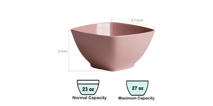 Melamine Plastic Cereal Bowls/Square Snack Bowls, 27 oz Small Square Bowls for Snacks, Dessert, Salad, yogurt - Square Serving Bowls set of 4 for Ice cream, Soup, Side Dishes (Pink)