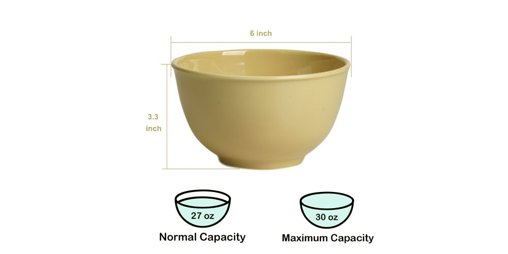 Melamine Plastic Cereal Bowls, 30 oz Soup Bowls, Dessert Bowl set of 4 for Serving Salad, Ice Cream, Snack, Oatmeal, Soup, Noodle, Ramen, Fruits (Yellow)