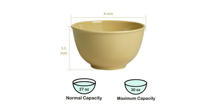 Melamine Plastic Cereal Bowls, 30 oz Soup Bowls, Dessert Bowl set of 4 for Serving Salad, Ice Cream, Snack, Oatmeal, Soup, Noodle, Ramen, Fruits (Yellow)