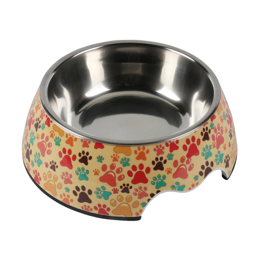 Melamine Plastic Dog Food Bowl, Non Skid Base，Anti-Slip Pet Feeder Bowls, 2-in-1 Removable Stainless Steel Pet Water&Food Bowl for Dogs and Cats