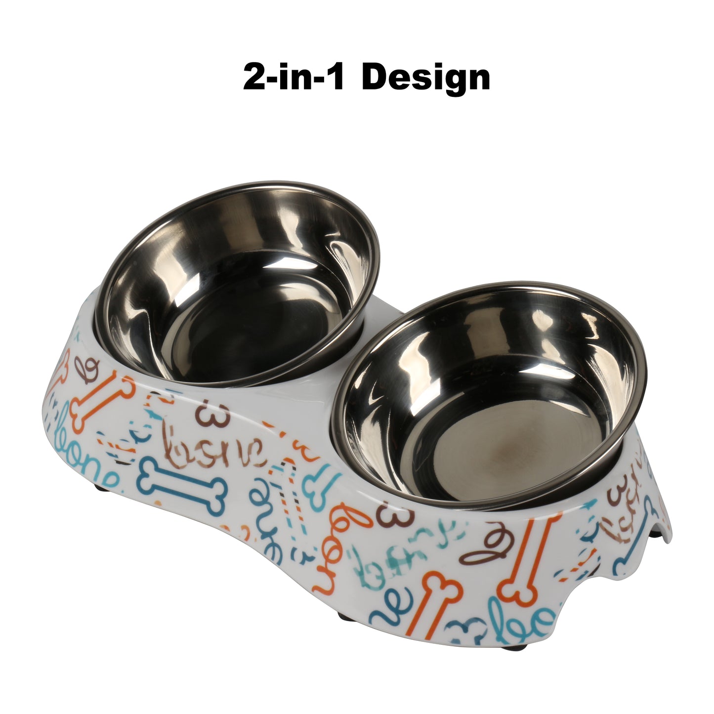 Melamine Plastic Dog Food Bowl, Non Skid Base, Double Pet Feeder Bowls, 2-in-1 Removable Stainless Steel Pet Water and Food Bowls for Dogs