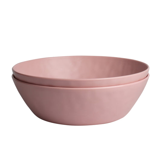 Melamine Large Serving bowls, 3.7Quart Salad Bowls for Popcorn, Soup, Pasta, Pho, Snack - Set of 2 Mixing Bowls for Entertaining and Kitchen (Pink)