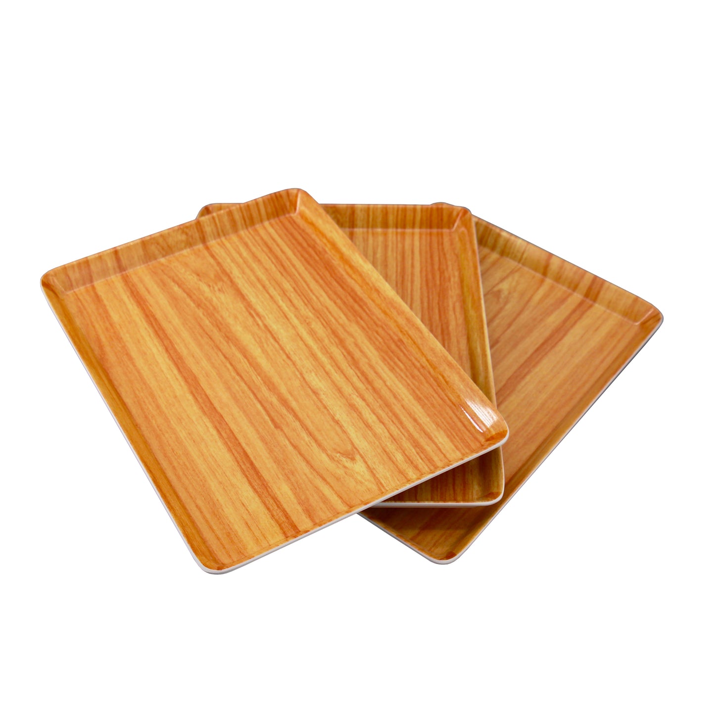 Melamine Plastic Rectangular Small Serving Tray 10.6" x 7.9" x 0.8", Set of 3 for Party, Restaurant Indoor or Outdoor Picnic Camping (Wood Grain)