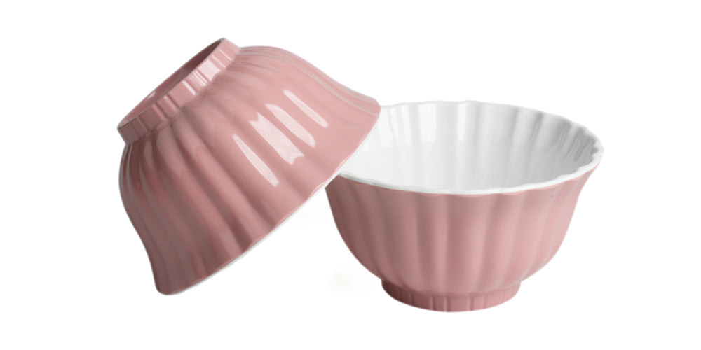 Melamine Plastic Cereal Bowls, 35 oz Soup Bowls, Dessert Bowl set of 4 for Pasta, Salad, Oatmeal, Candy, Snack, Flower Shaped Bowl - Pink with Inside White Color (Pink)