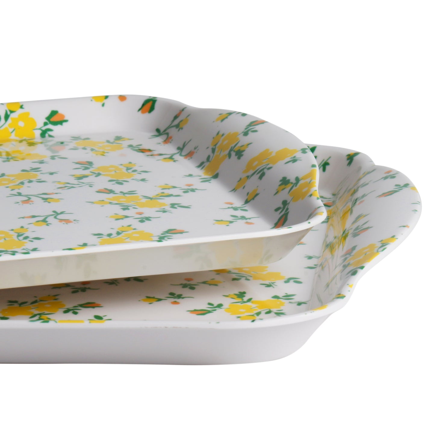 Melamine Rectangle Serving Tray, Serving Tray with Handle | Coffee Table Tray Platters for Buffet, Party, Breakfast, Entertaining, Camping Picnics (Yellow Floral)