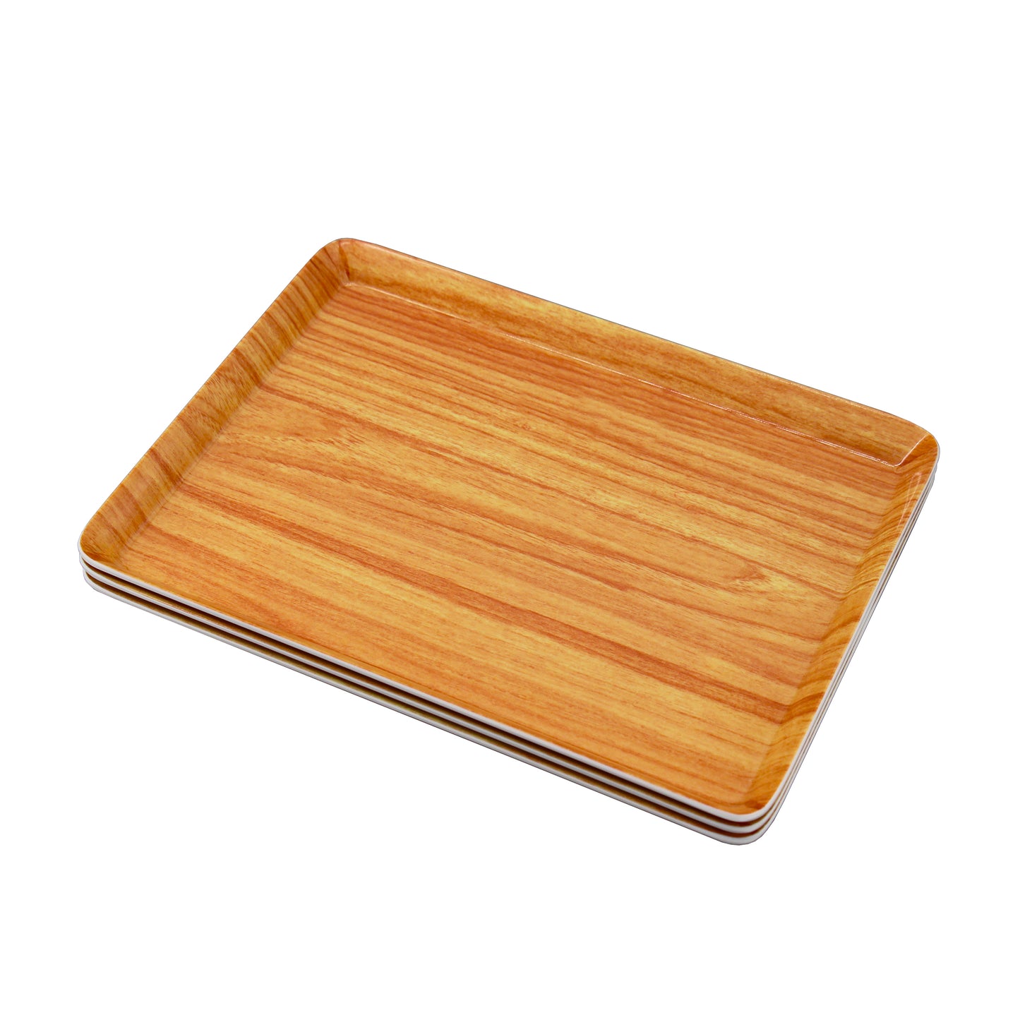 Melamine Plastic Rectangular Small Serving Tray 10.6" x 7.9" x 0.8", Set of 3 for Party, Restaurant Indoor or Outdoor Picnic Camping (Wood Grain)