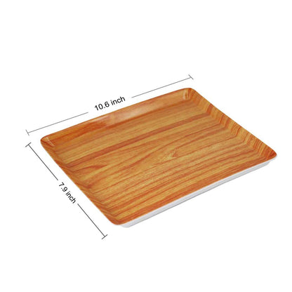 Melamine Plastic Rectangular Small Serving Tray 10.6" x 7.9" x 0.8", Set of 3 for Party, Restaurant Indoor or Outdoor Picnic Camping (Wood Grain)