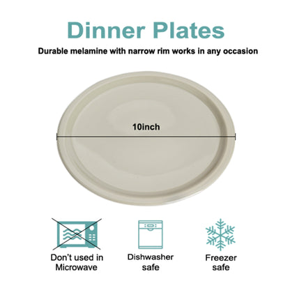 Melamine Dinner Plate, Set of 4 Salad Dish Plates, 10 inch Round Plates for Salad, Appetizer, Pasta, Steak, Burgers, Dinning Plates (Light Beige)