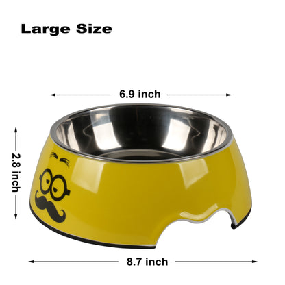 Melamine Plastic Dog Food Bowl, Non Skid Base，Anti-Slip Pet Feeder Bowls, 2-in-1 Removable Stainless Steel Pet Large Bowl for Dogs and Cats