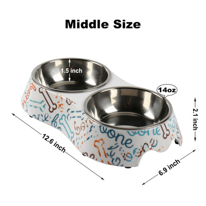 Melamine Plastic Dog Food Bowl, Non Skid Base, Double Pet Feeder Bowls, 2-in-1 Removable Stainless Steel Pet Water and Food Bowls for Dogs