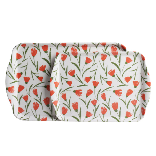 Melamine Rectangle Serving Tray, Serving Tray with Handle | Coffee Table Tray Platters for Buffet, Party, Breakfast, Entertaining, Camping Picnics (Pink Floral)