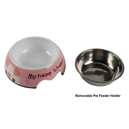Melamine Plastic Dog Food Bowl, Non Skid Base，Anti-Slip Pet Feeder Bowls, 2-in-1 Removable Stainless Steel Pet Small Bowl for Dogs and Cats