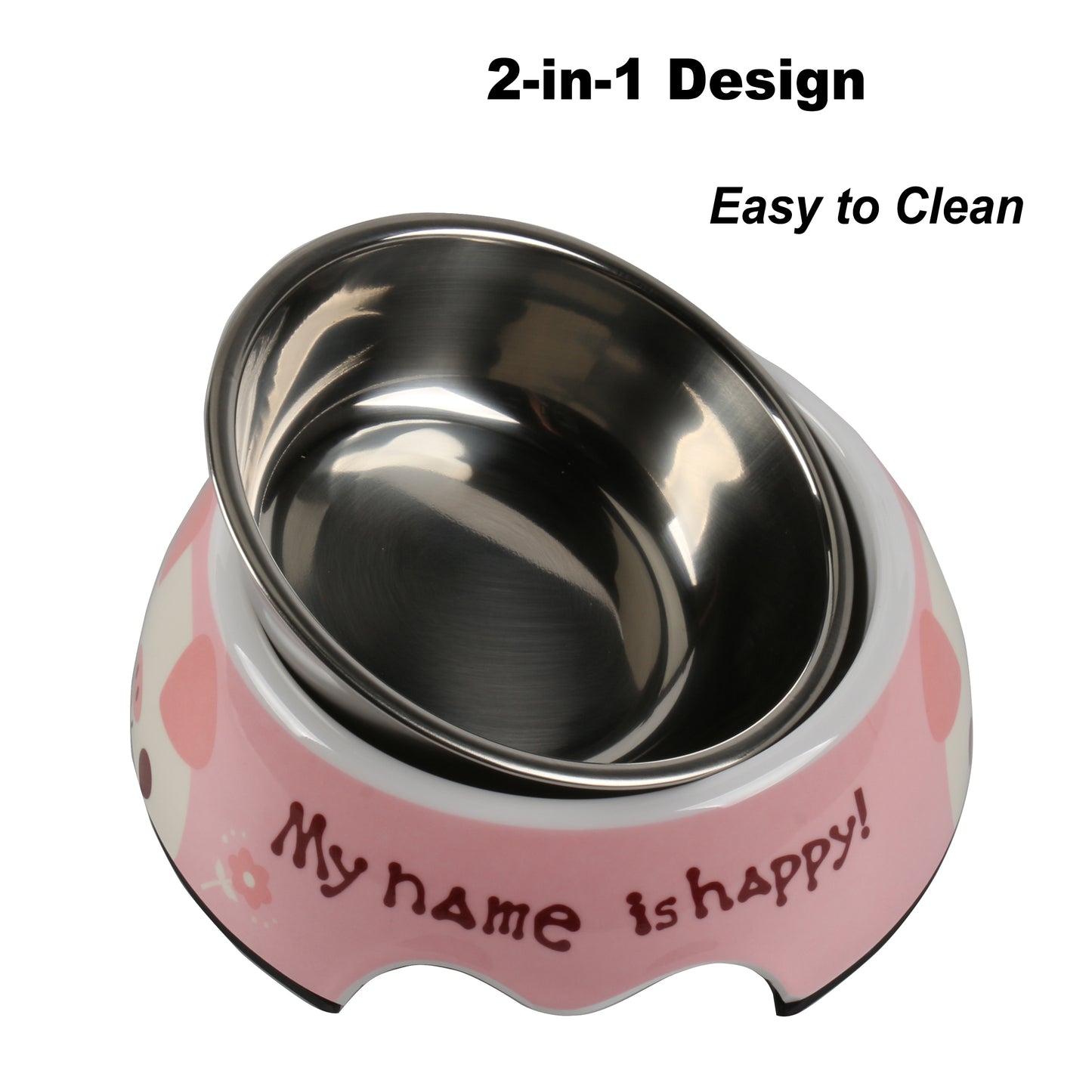 Melamine Plastic Dog Food Bowl, Non Skid Base，Anti-Slip Pet Feeder Bowls, 2-in-1 Removable Stainless Steel Pet Small Bowl for Dogs and Cats
