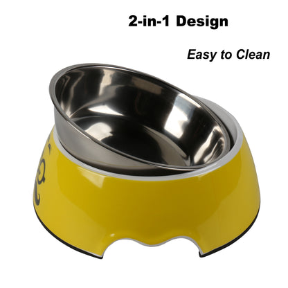 Melamine Plastic Dog Food Bowl, Non Skid Base，Anti-Slip Pet Feeder Bowls, 2-in-1 Removable Stainless Steel Pet Large Bowl for Dogs and Cats