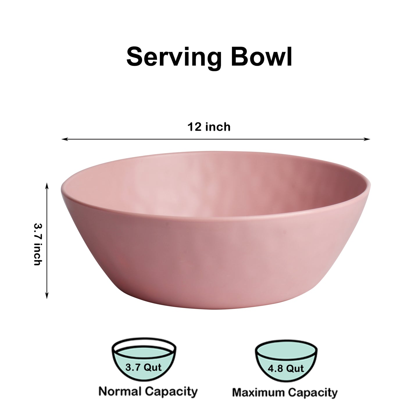 Melamine Large Serving bowls, 3.7Quart Salad Bowls for Popcorn, Soup, Pasta, Pho, Snack - Set of 2 Mixing Bowls for Entertaining and Kitchen (Pink)