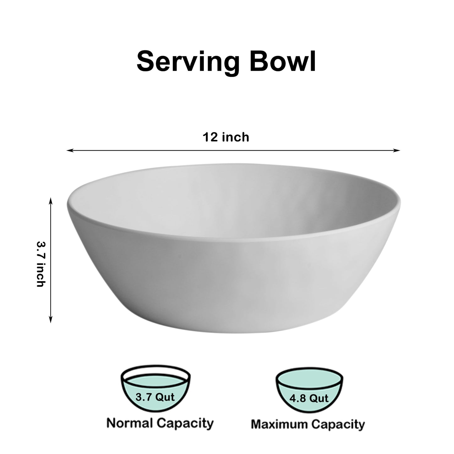 Melamine Large Serving bowls, 3.7Quart Salad Bowls for Popcorn, Soup, Pasta, Pho, Snack - Set of 2 Mixing Bowls for Entertaining and Kitchen (White)