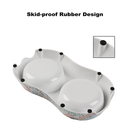 Melamine Plastic Dog Food Bowl, Non Skid Base, Double Pet Feeder Bowls, 2-in-1 Removable Stainless Steel Pet Water and Food Bowls for Dogs