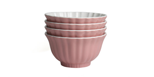 Melamine Plastic Cereal Bowls, 35 oz Soup Bowls, Dessert Bowl set of 4 for Pasta, Salad, Oatmeal, Candy, Snack, Flower Shaped Bowl - Pink with Inside White Color (Pink)