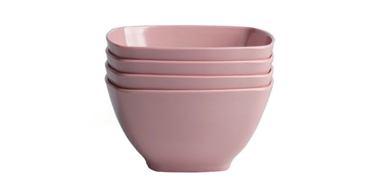 Melamine Plastic Cereal Bowls/Square Snack Bowls, 27 oz Small Square Bowls for Snacks, Dessert, Salad, yogurt - Square Serving Bowls set of 4 for Ice cream, Soup, Side Dishes (Pink)