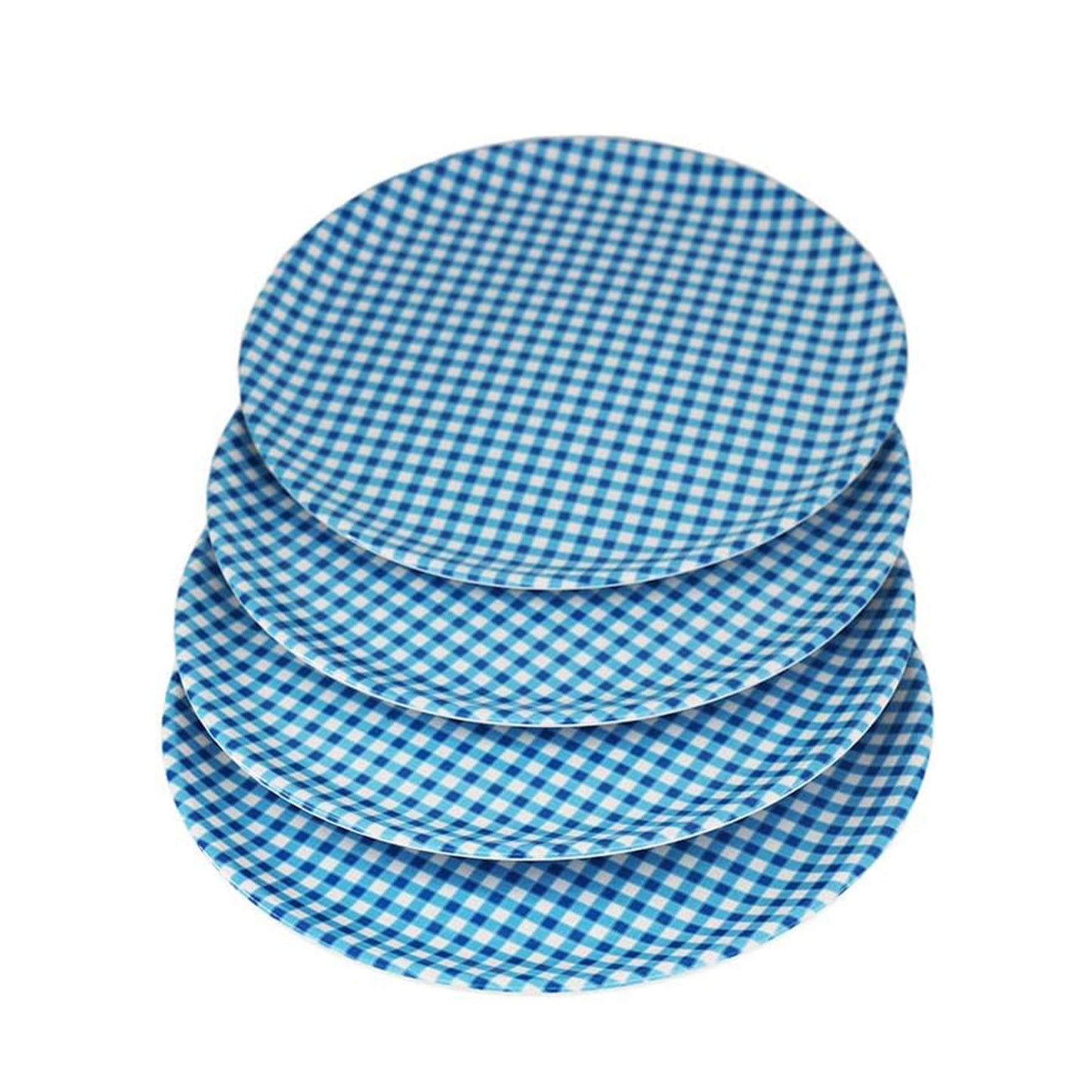 Melamine Plastic Dining Large Platter, Set of 4 for indoor restaurant or outdoor picnic camping (Blue-White Grid)