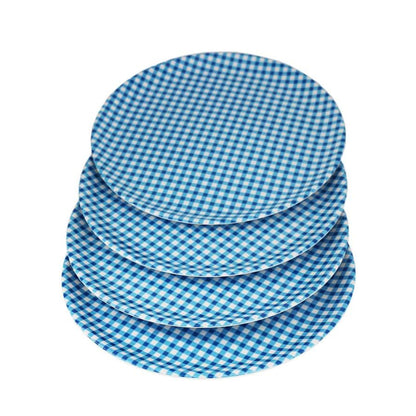 Melamine Plastic Dining Large Platter, Set of 4 for indoor restaurant or outdoor picnic camping (Blue-White Grid)