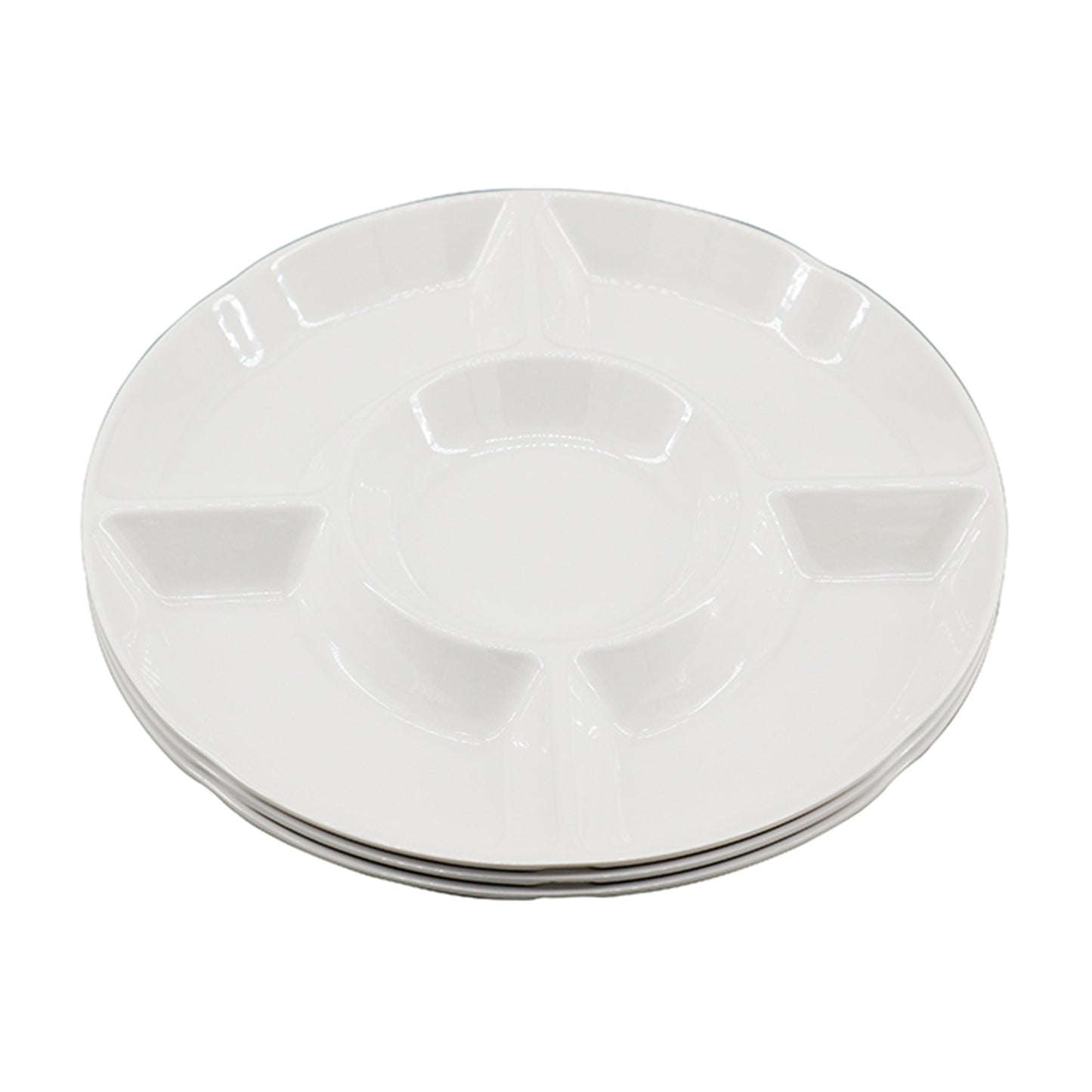 Melamine Plastic Divided Serving Platter/Tray, Reusable Divided Round Tray Perfect for Snack, Chip & Dip - Set of 3, 9-3/4" x 9-3/4"x 1"