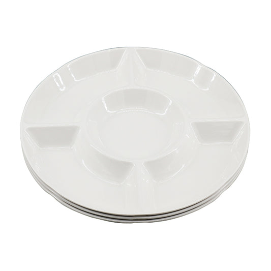 Melamine Plastic Divided Serving Platter/Tray, Reusable Divided Round Tray Perfect for Snack, Chip & Dip - Set of 3, 9-3/4" x 9-3/4"x 1"