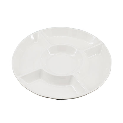 Melamine Plastic Divided Serving Platter/Tray, Reusable Divided Round Tray Perfect for Snack, Chip & Dip - Set of 3, 9-3/4" x 9-3/4"x 1"