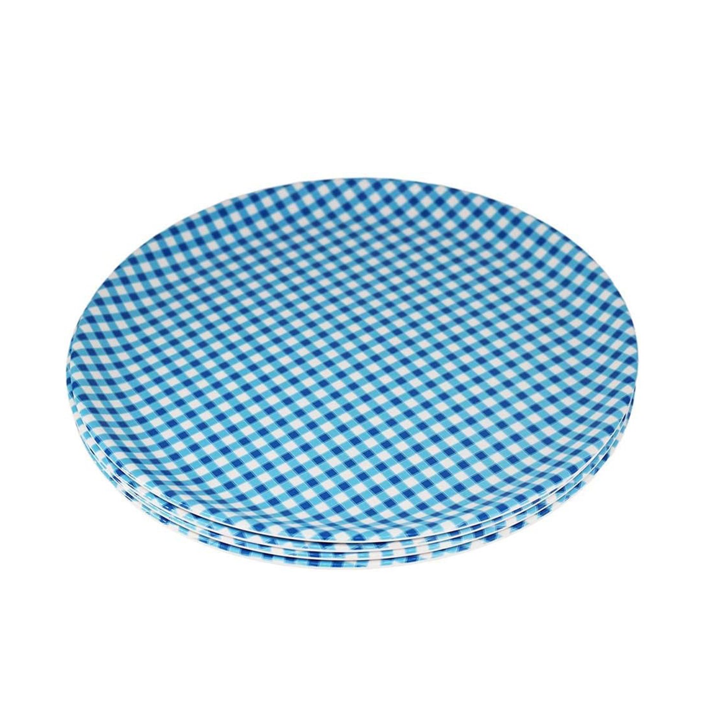 Melamine Plastic Dining Large Platter, Set of 4 for indoor restaurant or outdoor picnic camping (Blue-White Grid)