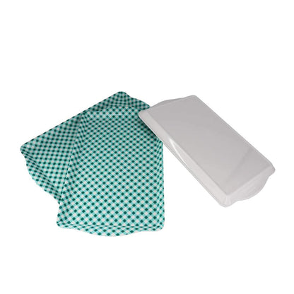 Melamine Plastic Rectangular Serving Tray with Curved Handle, 10.8" x 9.5" x 1" Set of 3 for Restaurant Indoor or outdoor Picnic Camping (Green-White Grid)