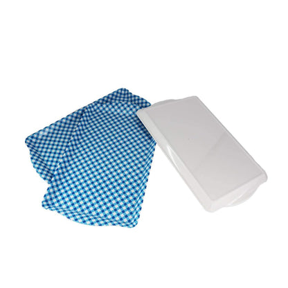 Melamine Plastic Rectangular Serving Tray with Curved Handle, 10.8" x 9.5" x 1" Set of 3 for Restaurant Indoor or outdoor Picnic Camping (Blue-White Grid)