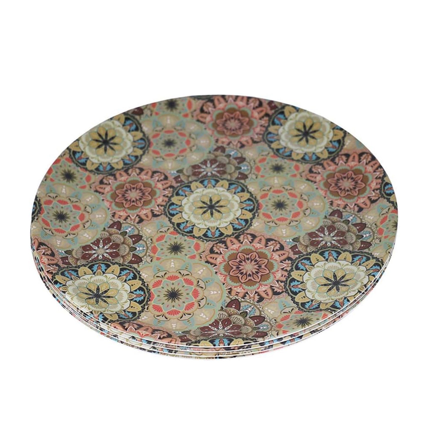 Melamine Plastic Dining Large Platter, Set of 4 for indoor restaurant or outdoor picnic camping (Retro Flower)