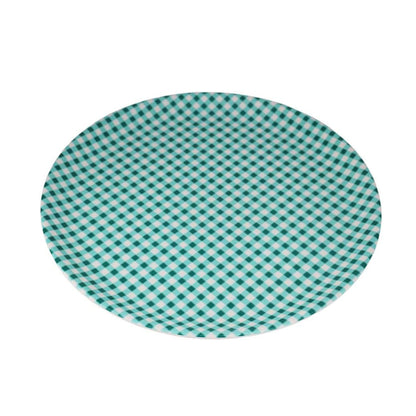 Melamine Plastic Dining Large Platter, Set of 4 for indoor restaurant or outdoor picnic camping (Green-White Grid)