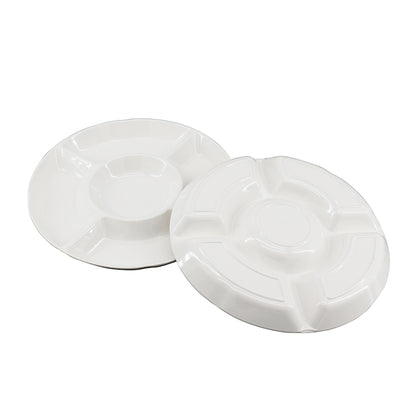 Melamine Plastic Divided Serving Platter/Tray, Reusable Divided Round Tray Perfect for Snack, Chip & Dip - Set of 3, 9-3/4" x 9-3/4"x 1"