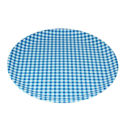 Melamine Plastic Dining Large Platter, Set of 4 for indoor restaurant or outdoor picnic camping (Blue-White Grid)