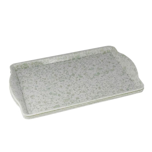 Melamine Plastic Rectangular Serving Tray with Curved Handle, 10.8" x 9.5" x 1" Set of 3 for Restaurant Indoor or outdoor Picnic Camping (Marble)